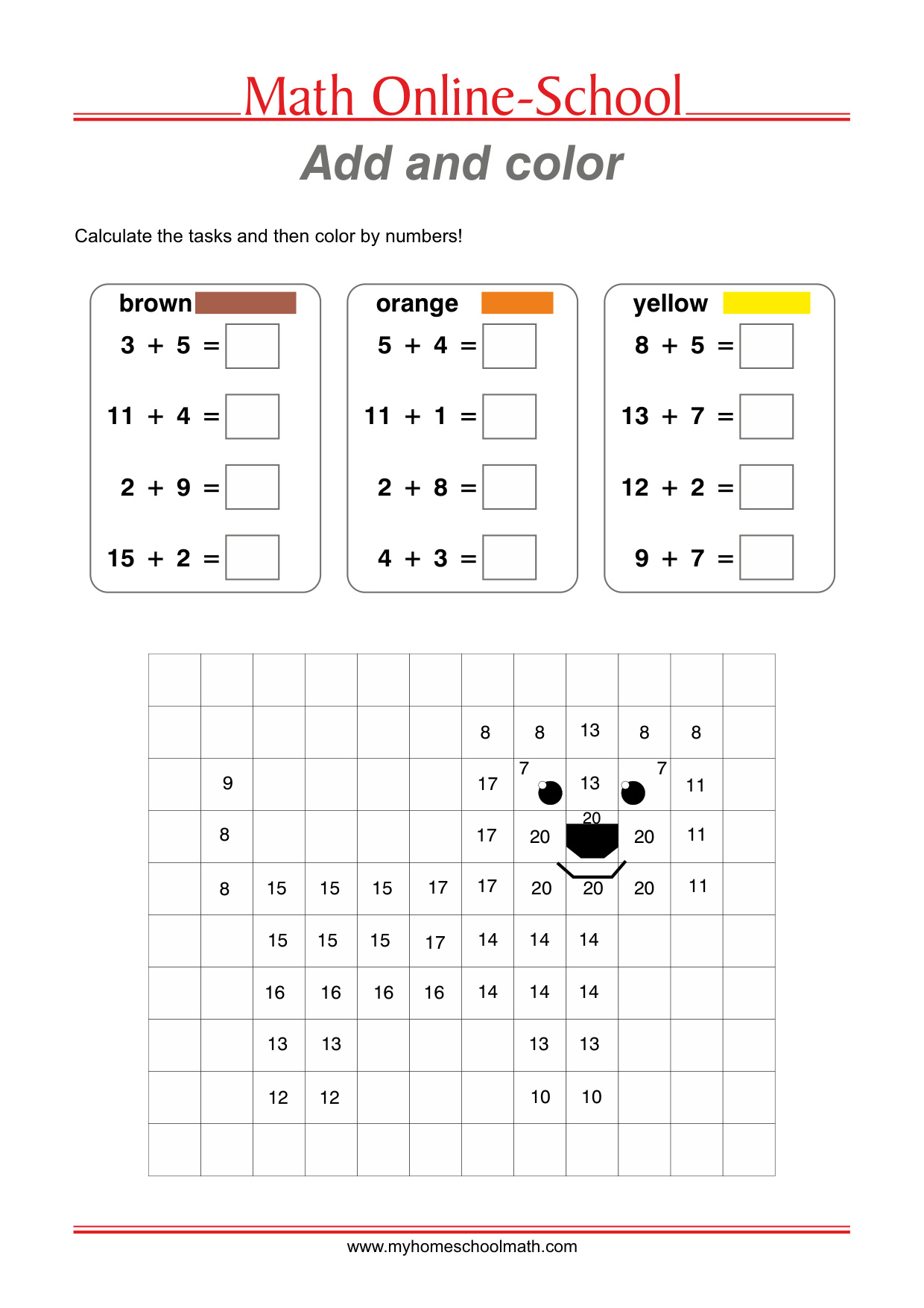 1St Grade Math Coloring Worksheets coloring page preview
