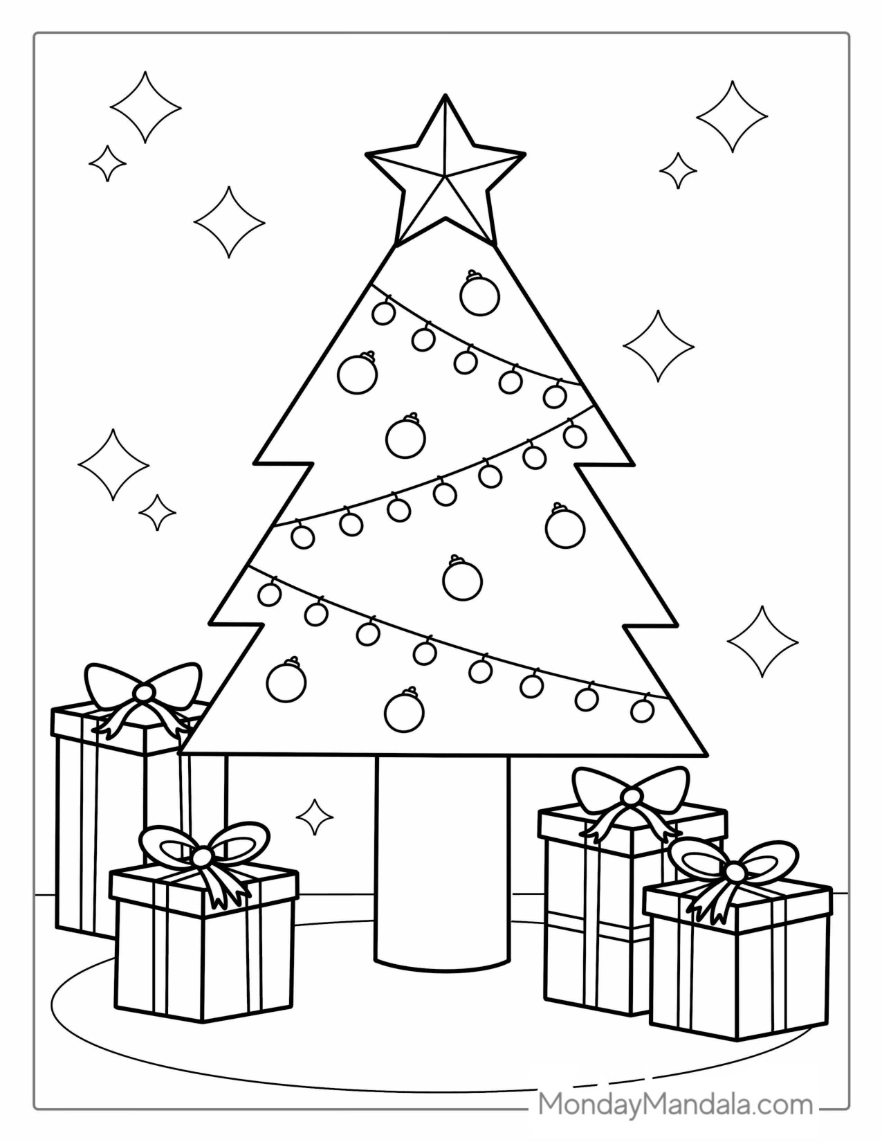 Christmas Tree With Presents Coloring Page coloring page preview