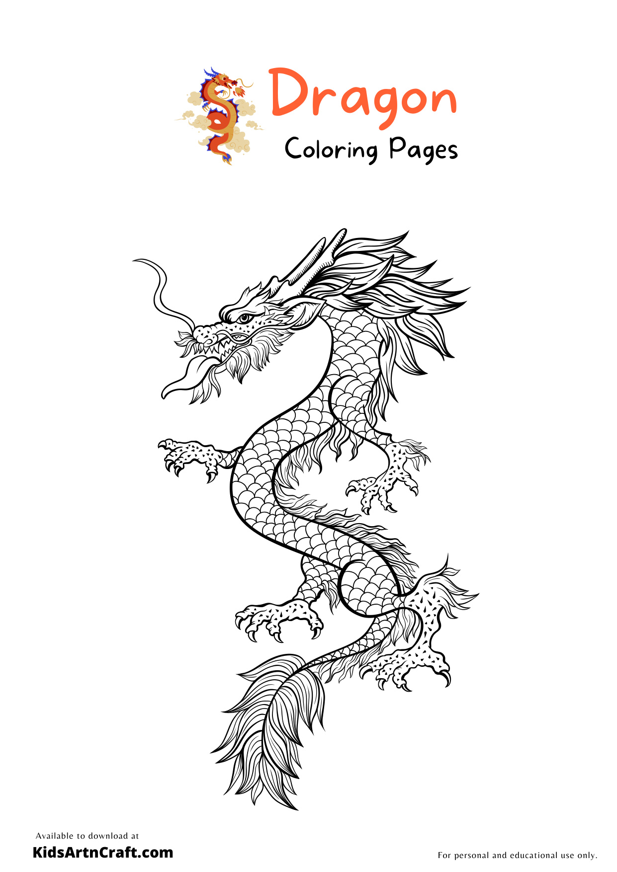 Dragon Coloring Pages For Free coloring page preview