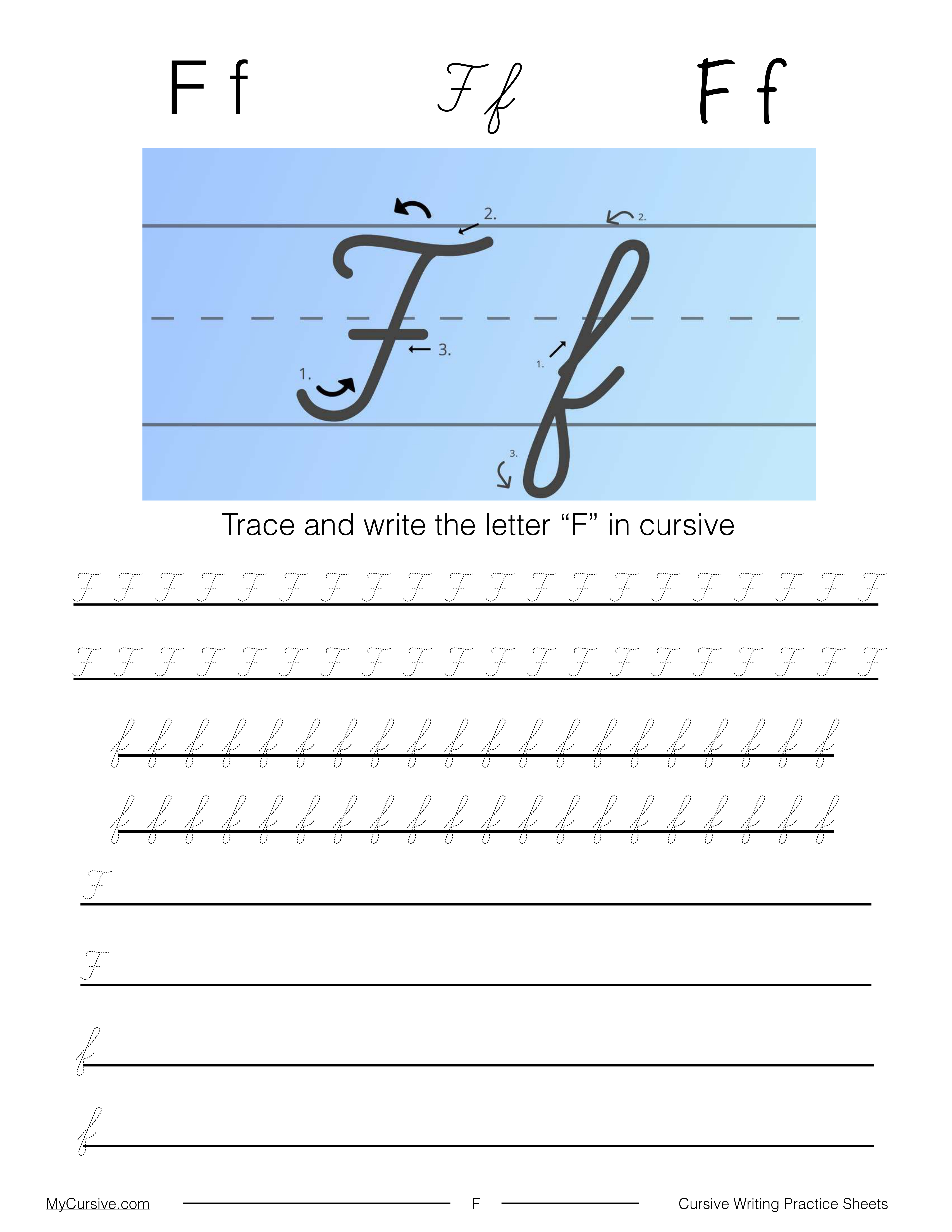 F Cursive coloring page preview
