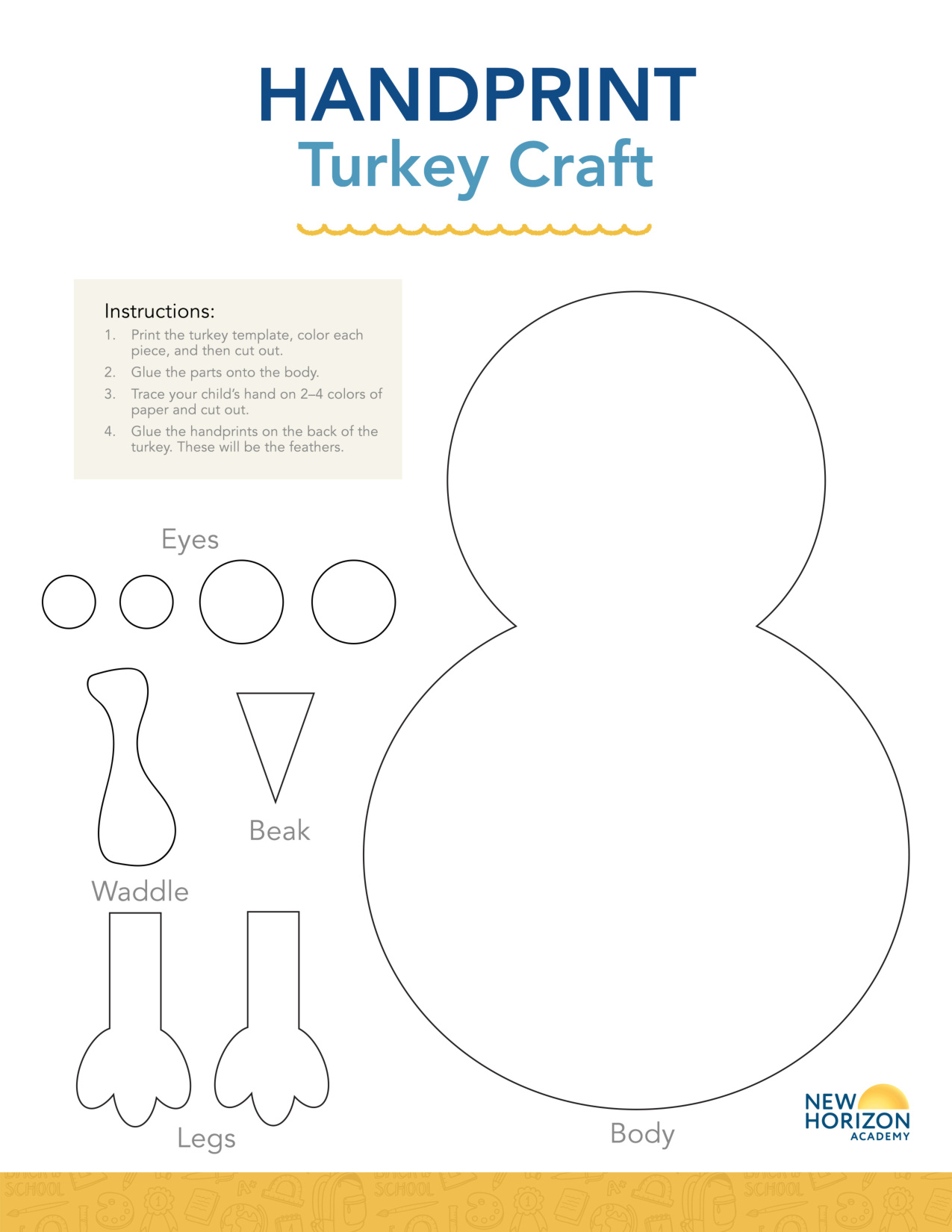 Handprint Turkey Craft coloring page preview