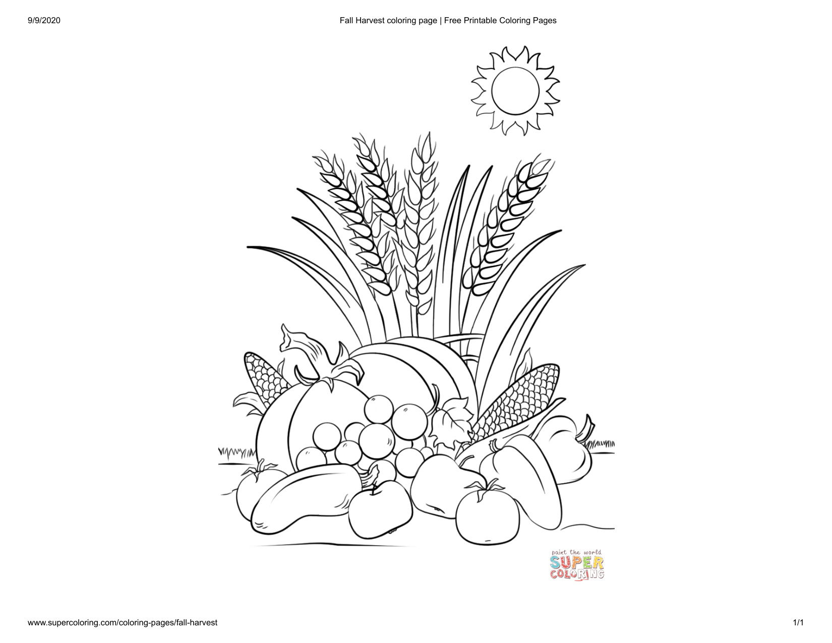 Harvest Coloring Sheet coloring page preview