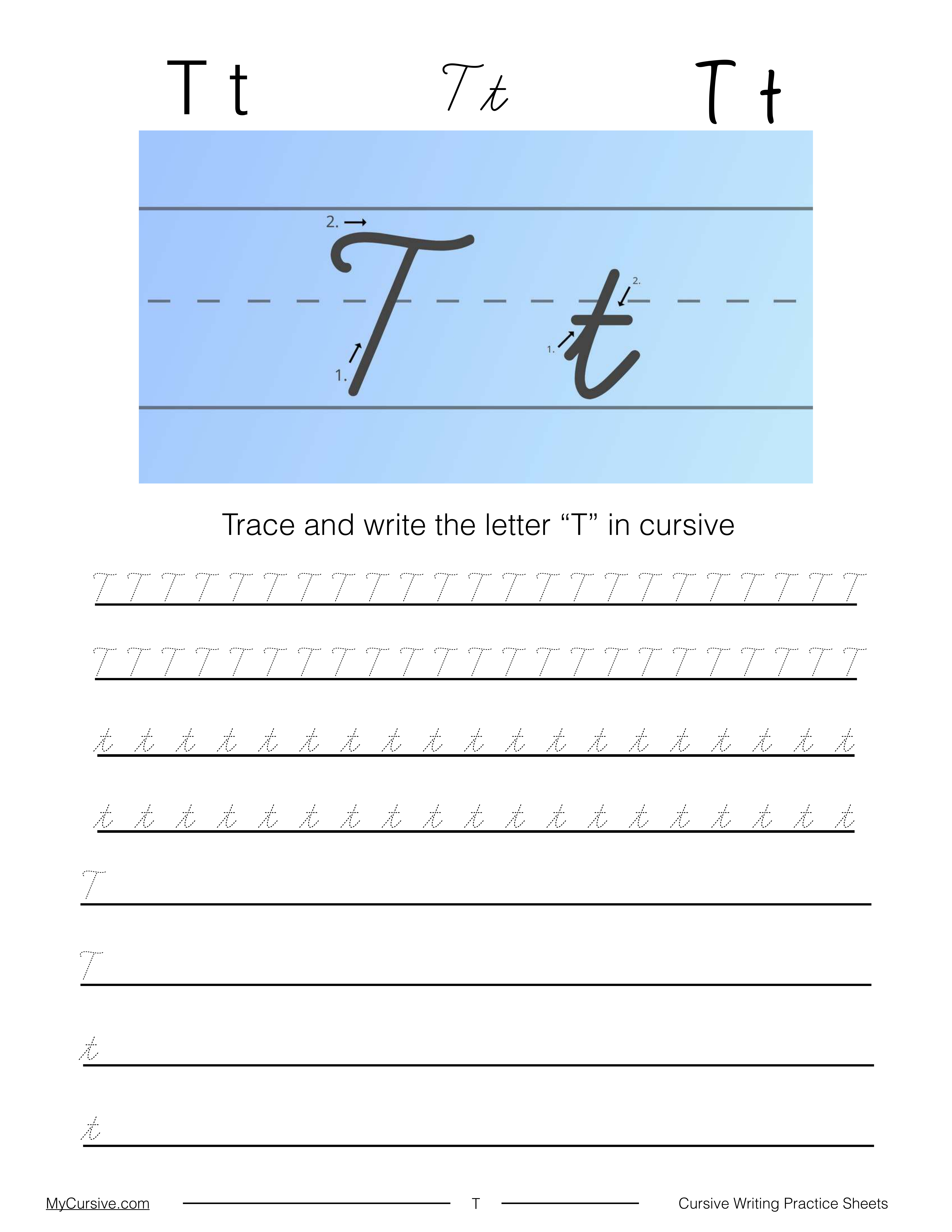 Letter T Cursive Writing coloring page preview