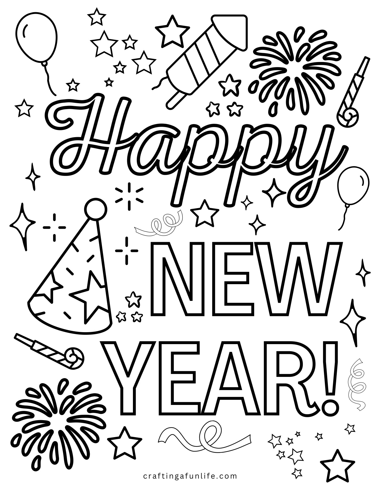 New Year Coloring Pages 2024 coloring page preview