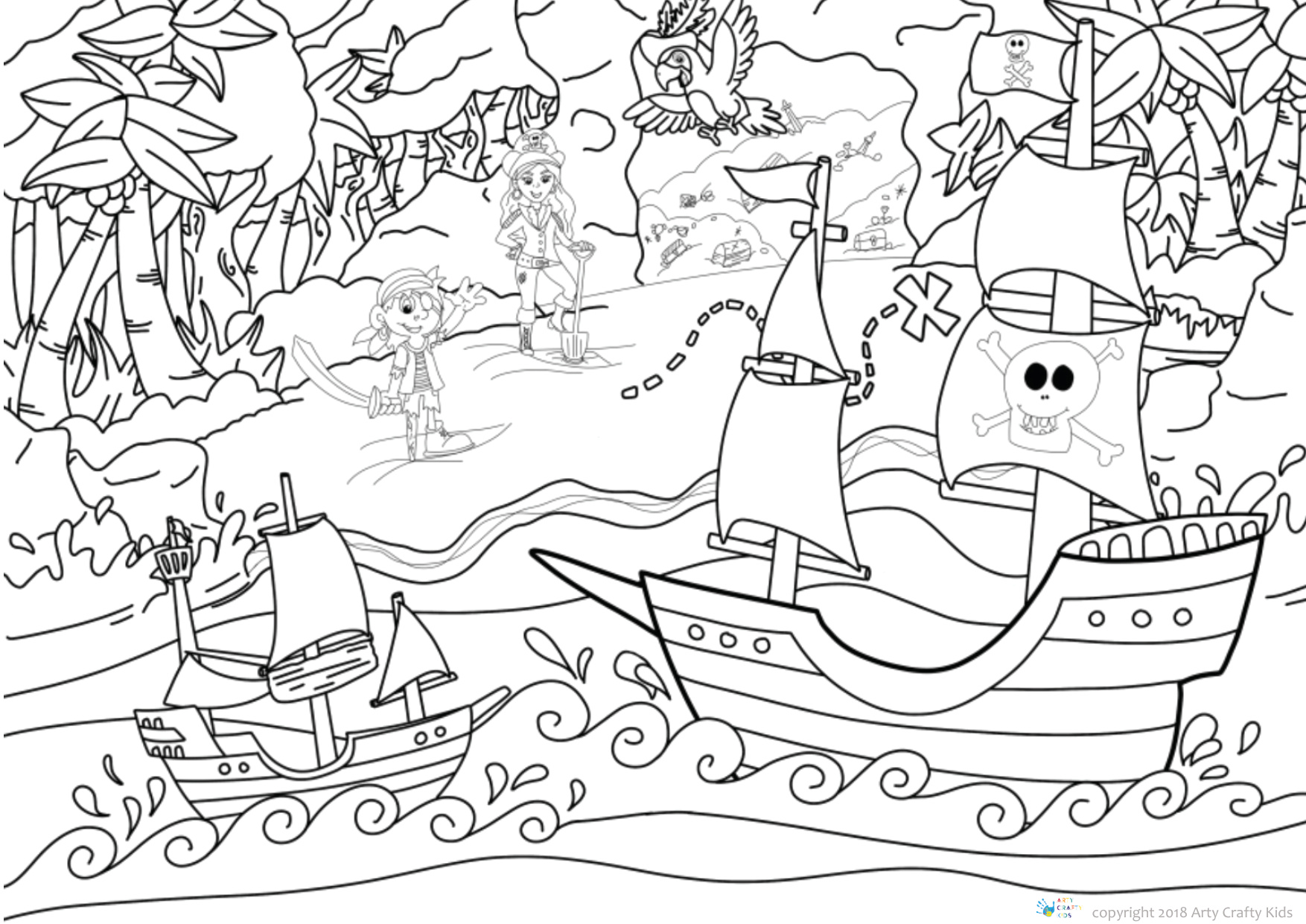 Pirate Ship Colouring coloring page preview