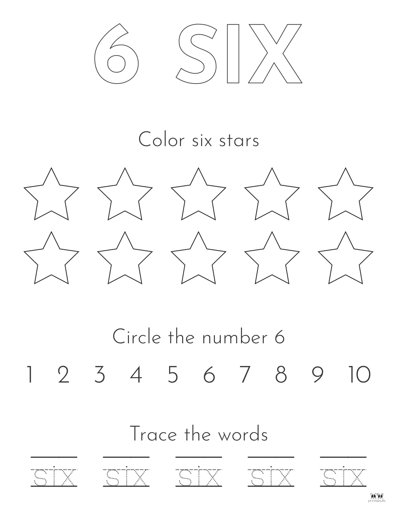 Printable Number 6 Coloring Page coloring page preview