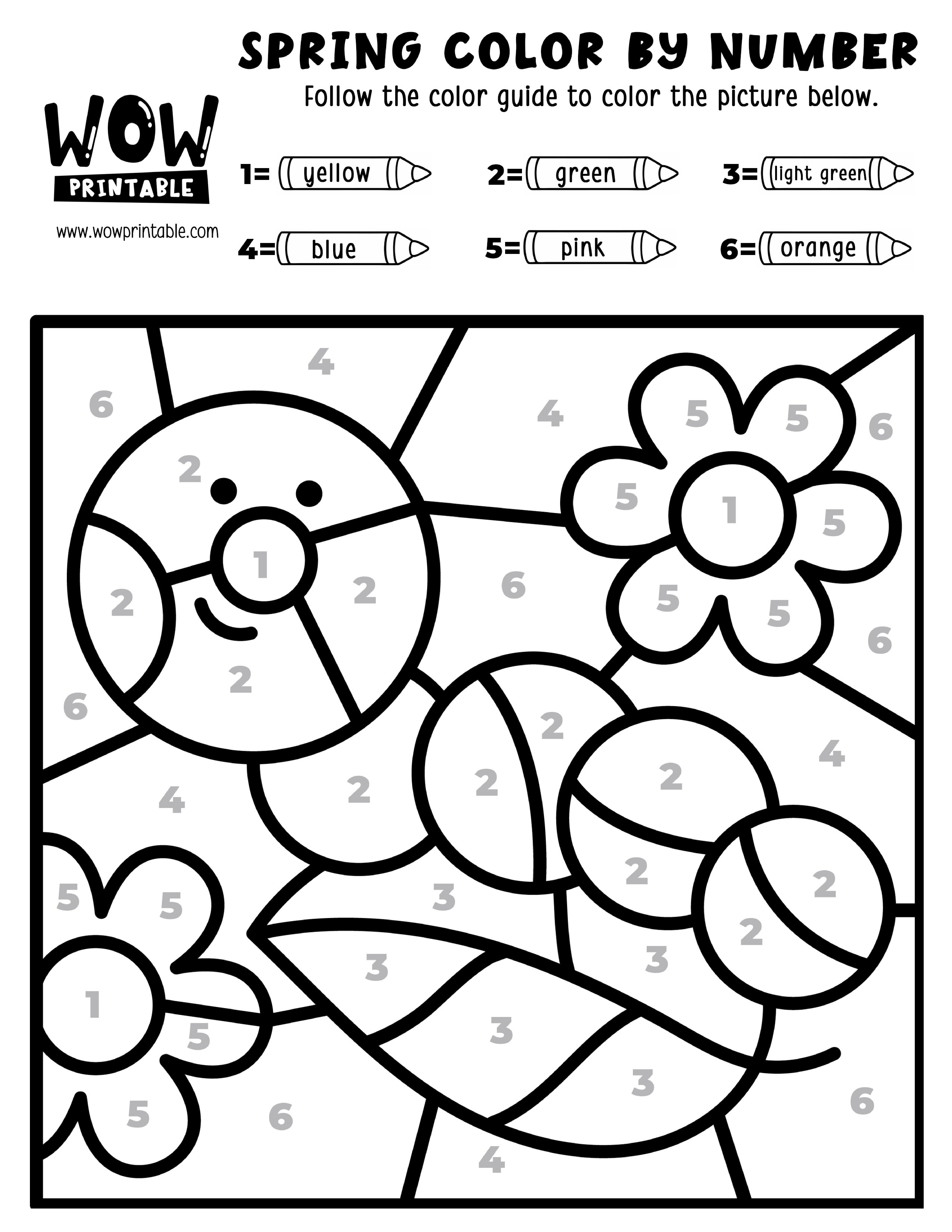 Printable Spring Color By Number coloring page preview